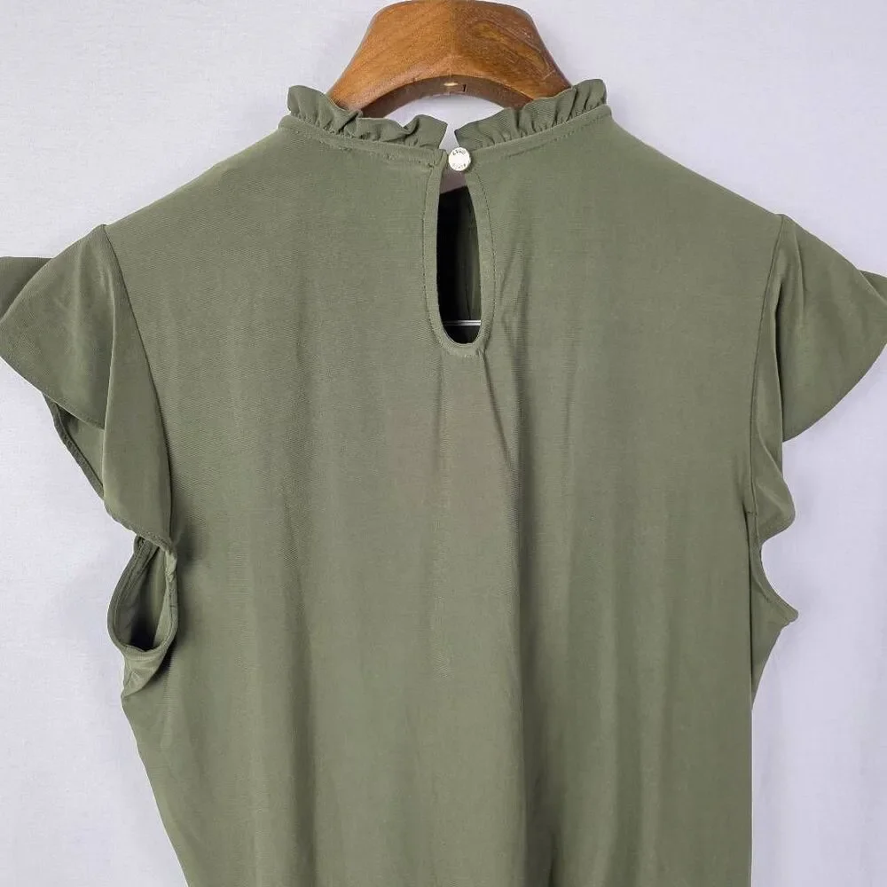 Anne Klein Olive Ruffle Blouse Keyhole Small - Picture 5 of 7